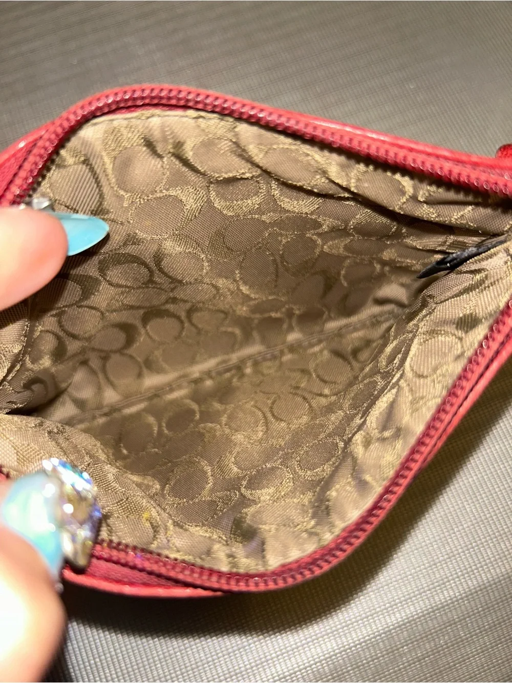 Coach red leather wristlet
